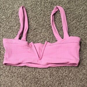 Pink Ribbed Bikini Top